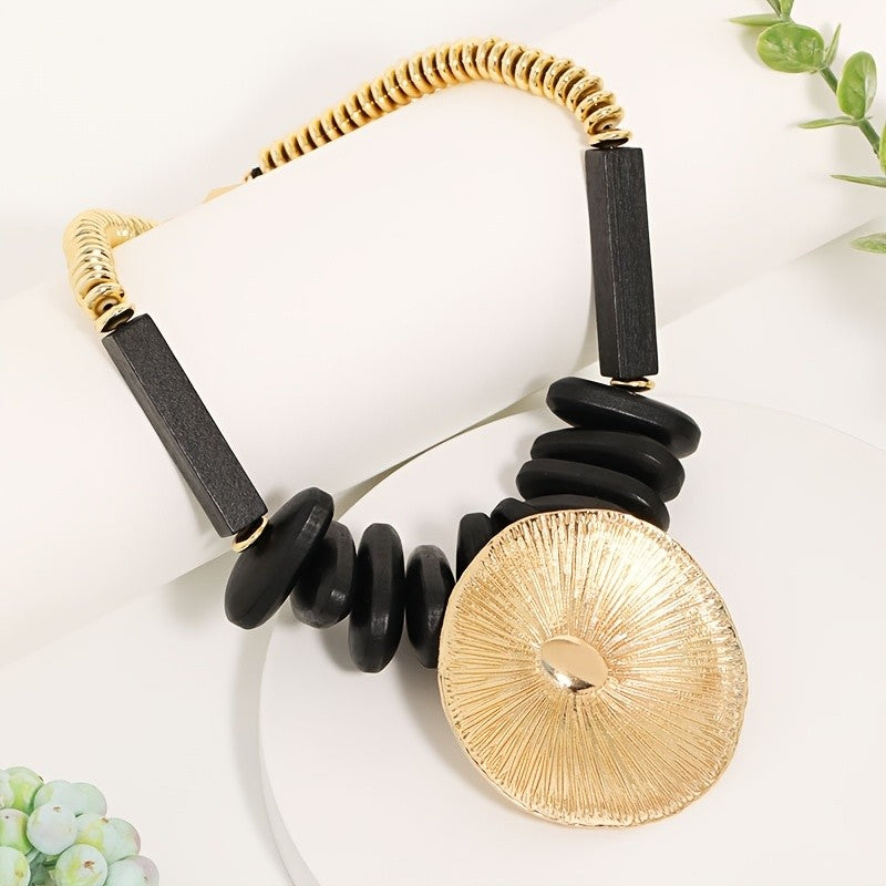 Boho Wooden Bead Statement Necklace