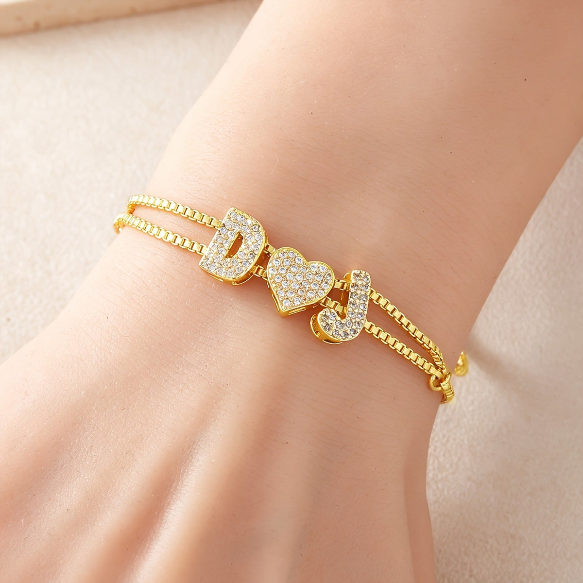 18k Dainty Bubble Initial Bracelet