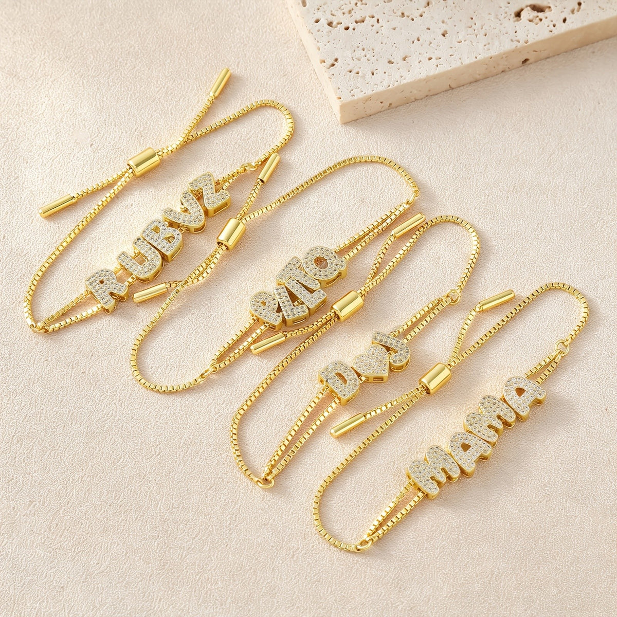 18k Dainty Bubble Initial Bracelet
