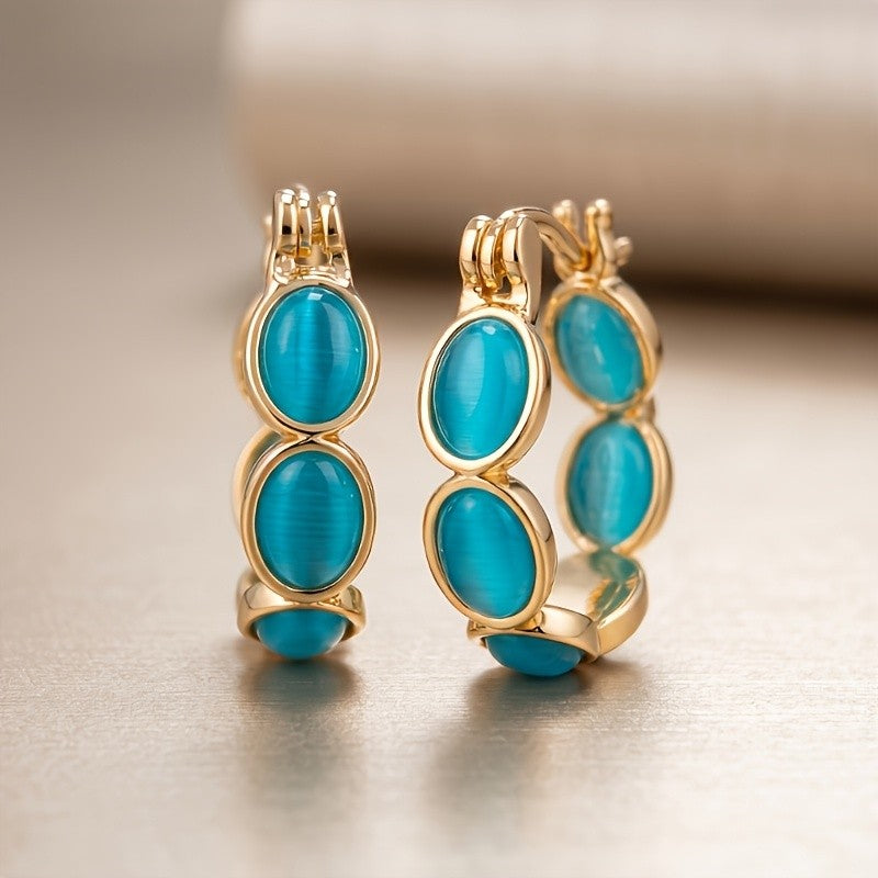 Vintage Cat Eye Huggie Hoop Earrings