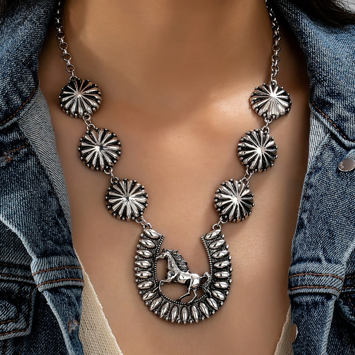 Vintage Western Horse Concho Necklace