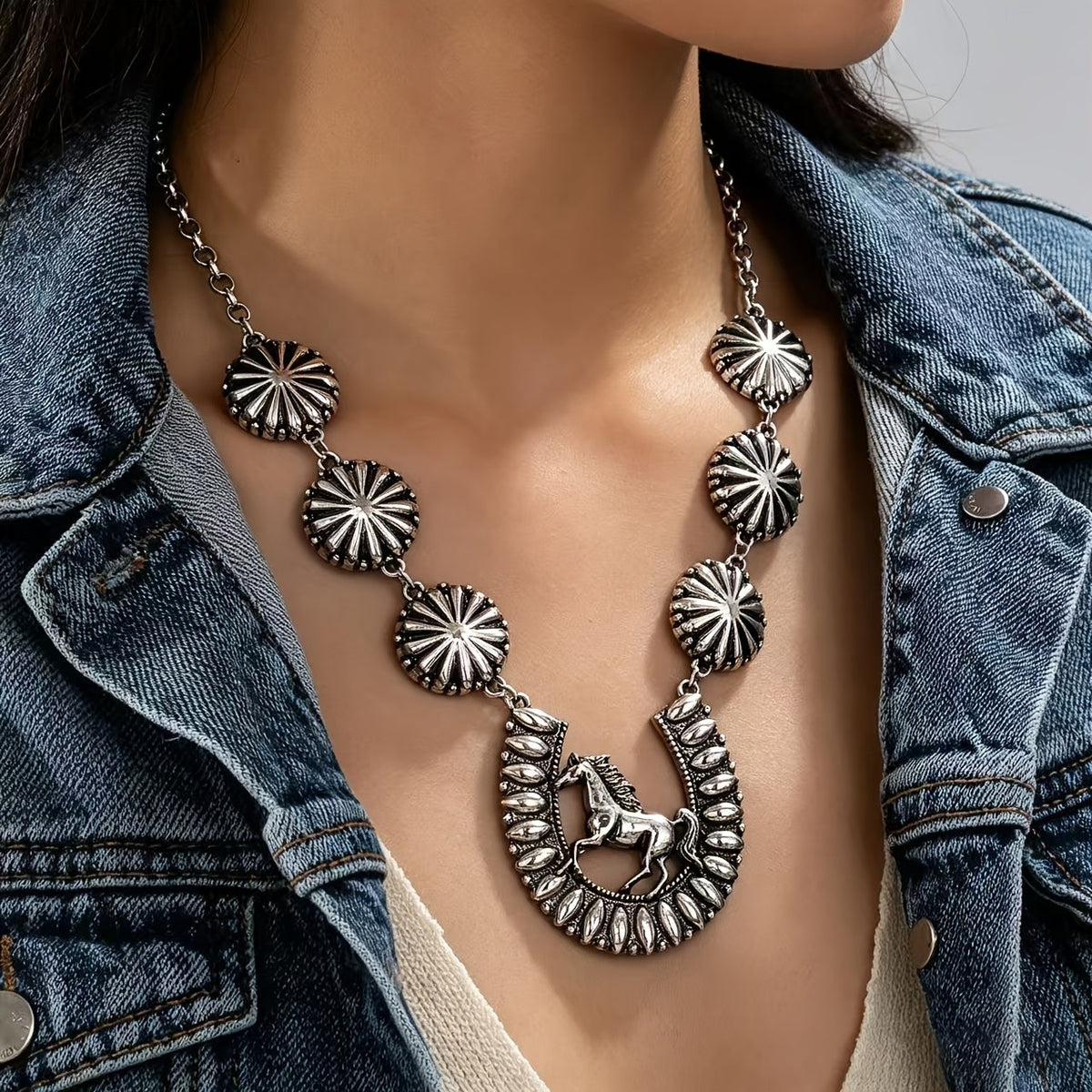 Vintage Western Horse Concho Necklace