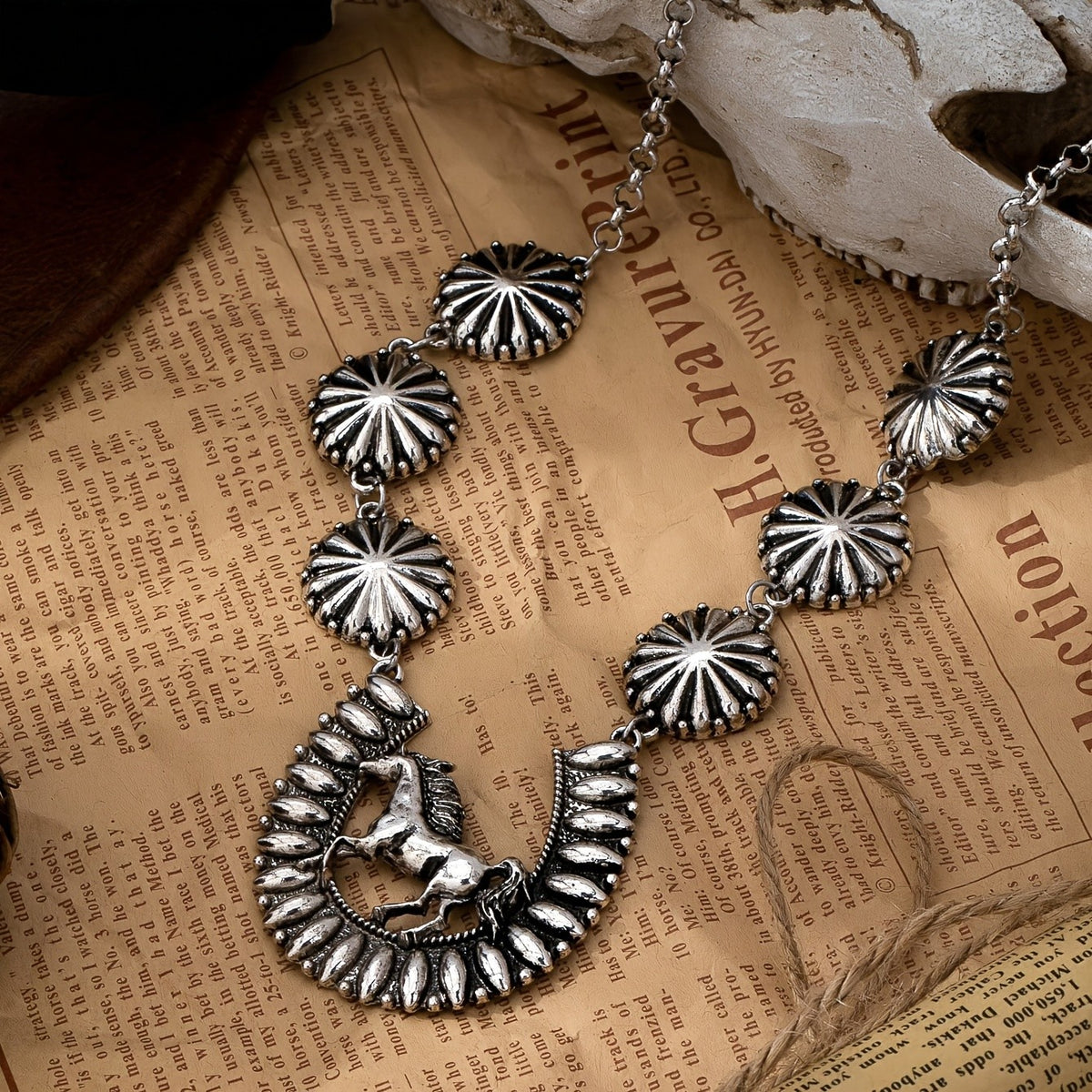 Vintage Western Horse Concho Necklace