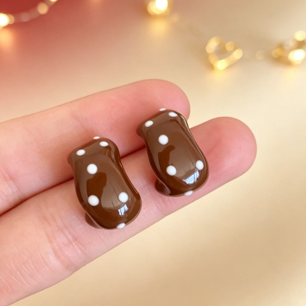 Classy Red Polka Dot Bean Earrings