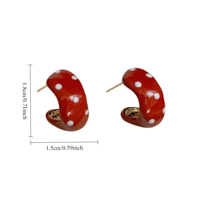 Classy Red Polka Dot Bean Earrings