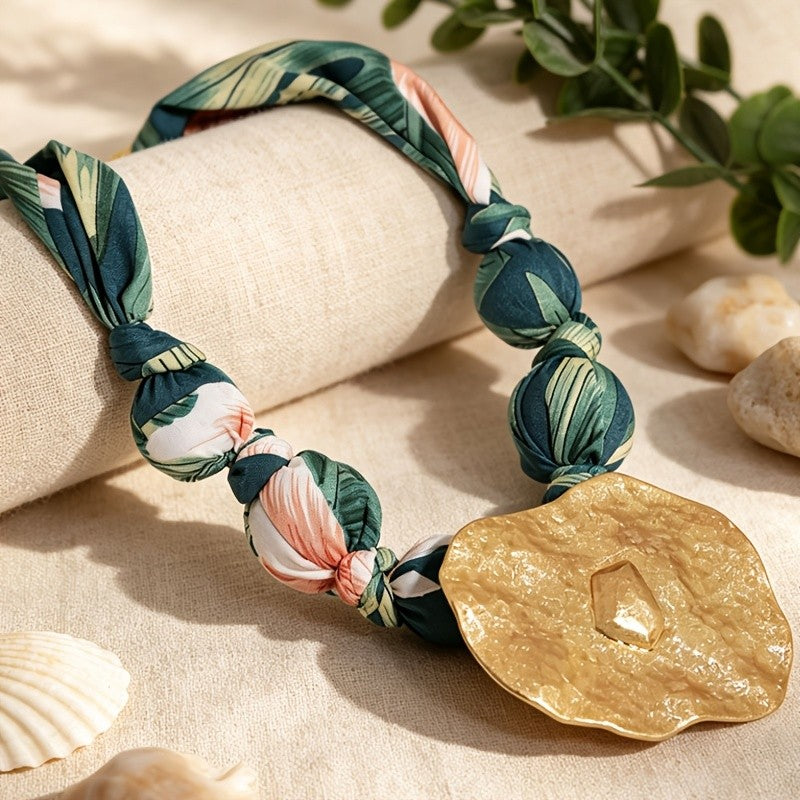 Boho Knotted Floral Disc Necklace