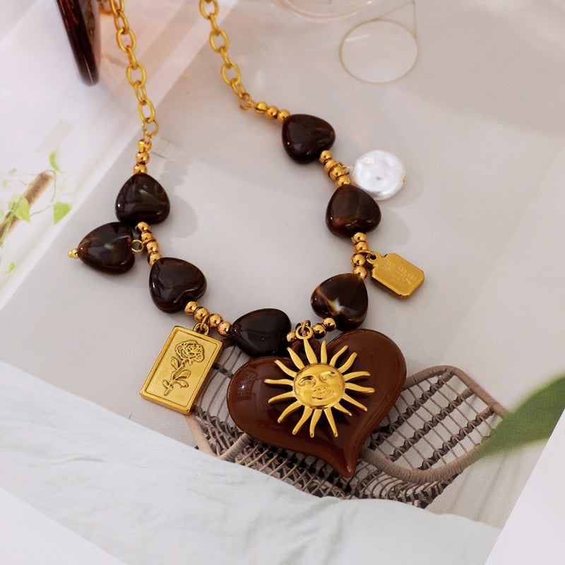 18k Boho Merlot Sun Heart Necklace