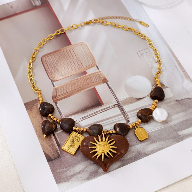 18k Boho Merlot Sun Heart Necklace