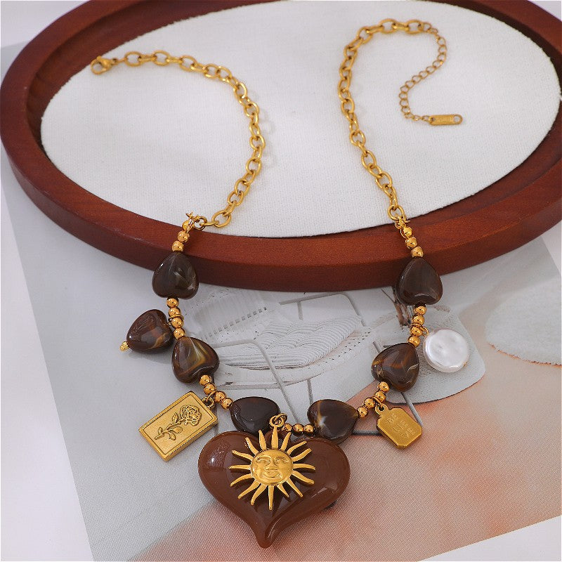 18k Boho Merlot Sun Heart Necklace
