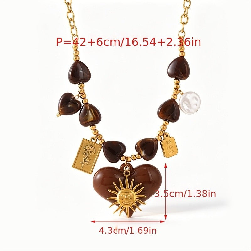 18k Boho Merlot Sun Heart Necklace