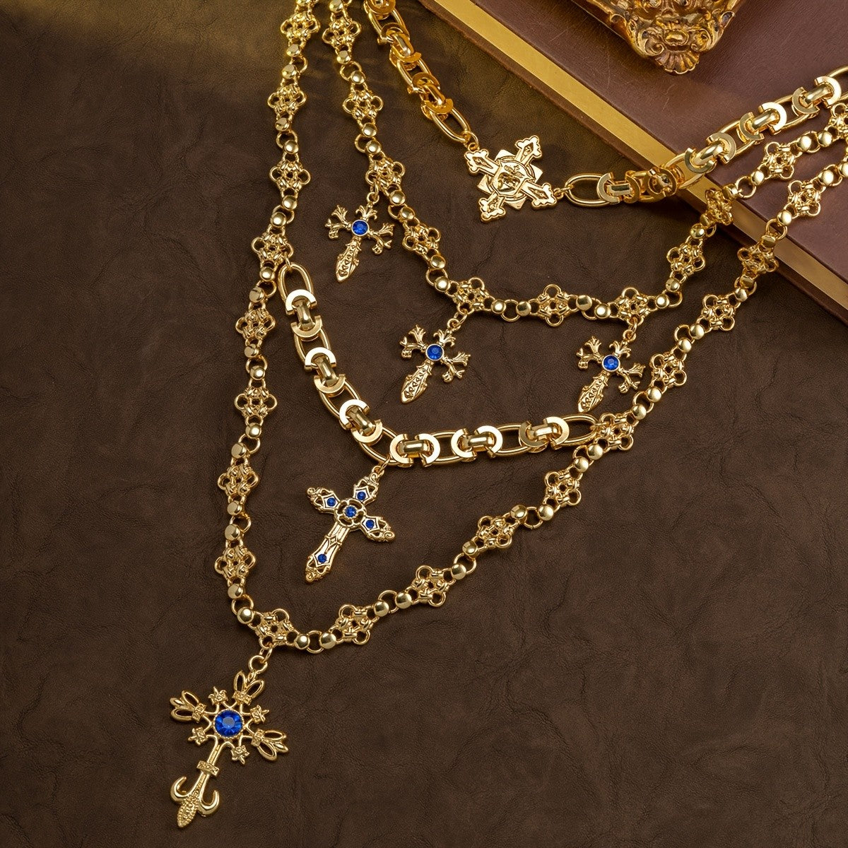Layered Vintage Cross Necklace