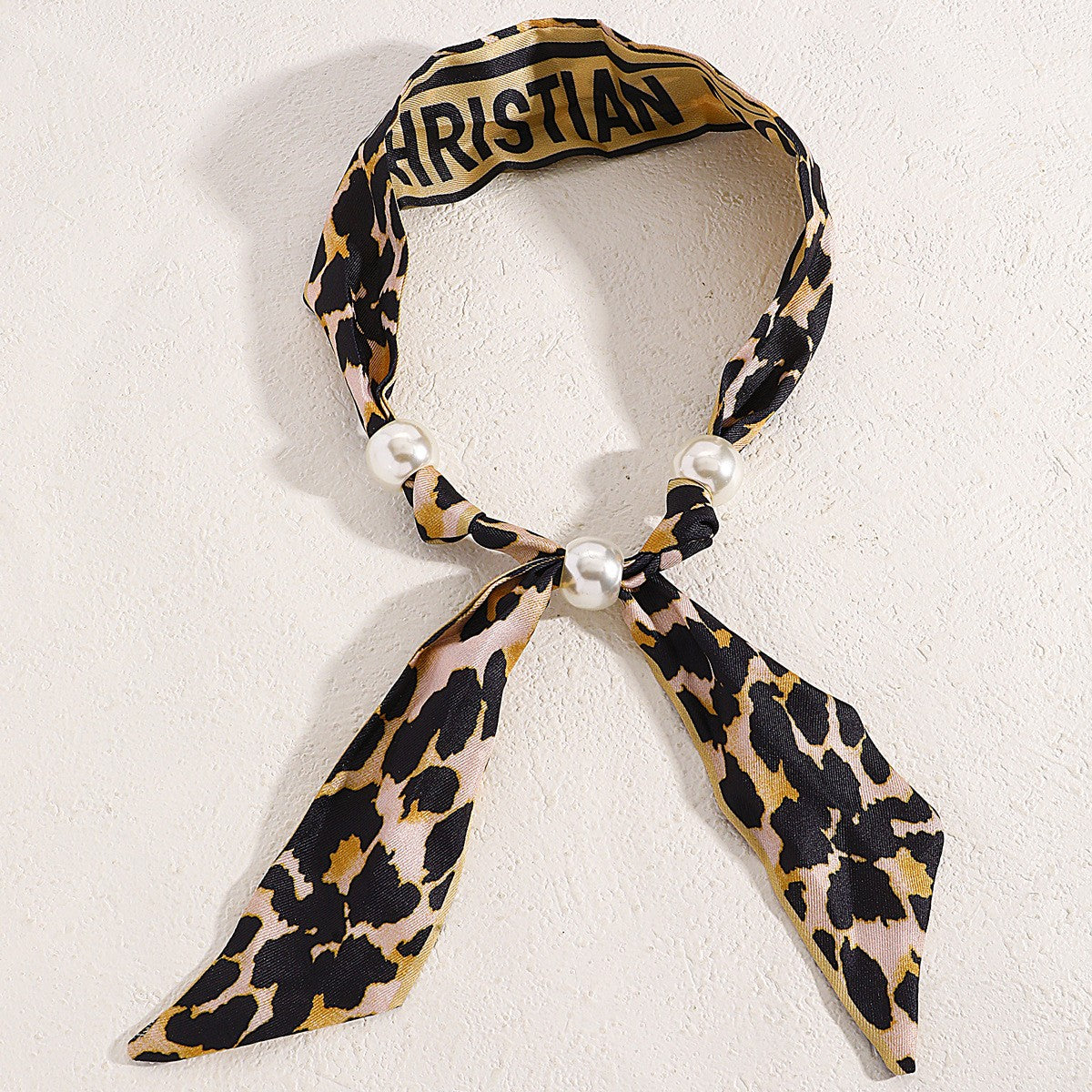 Elegant Botanical Print Scarf Pearl Necklace & Bracelet Set