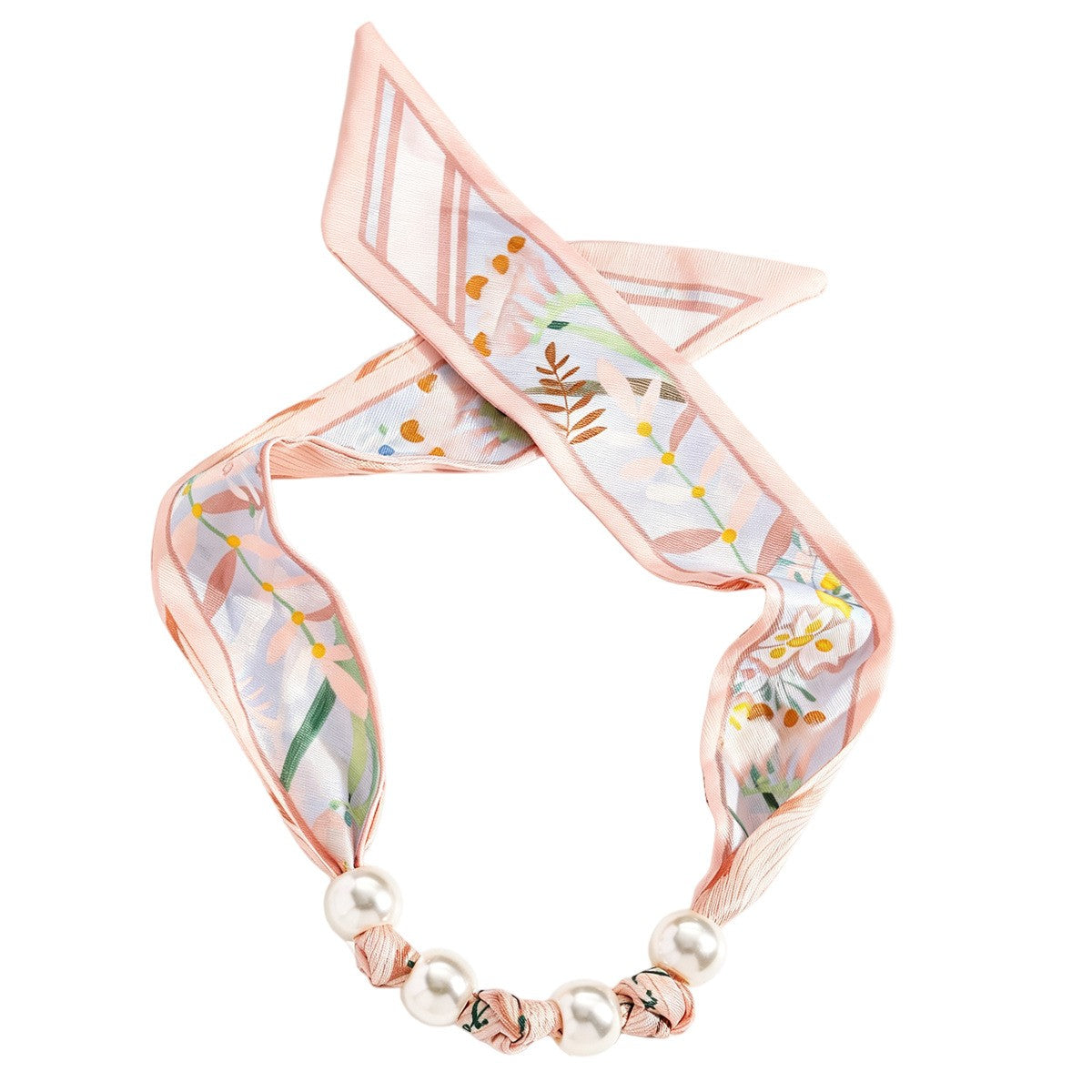 Elegant Botanical Print Scarf Pearl Necklace & Bracelet Set