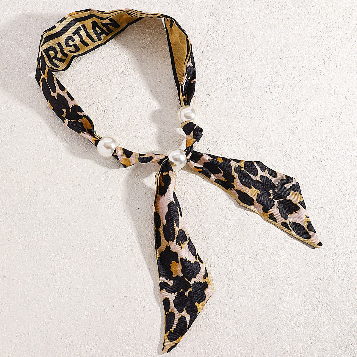 Elegant Botanical Print Scarf Pearl Necklace & Bracelet Set