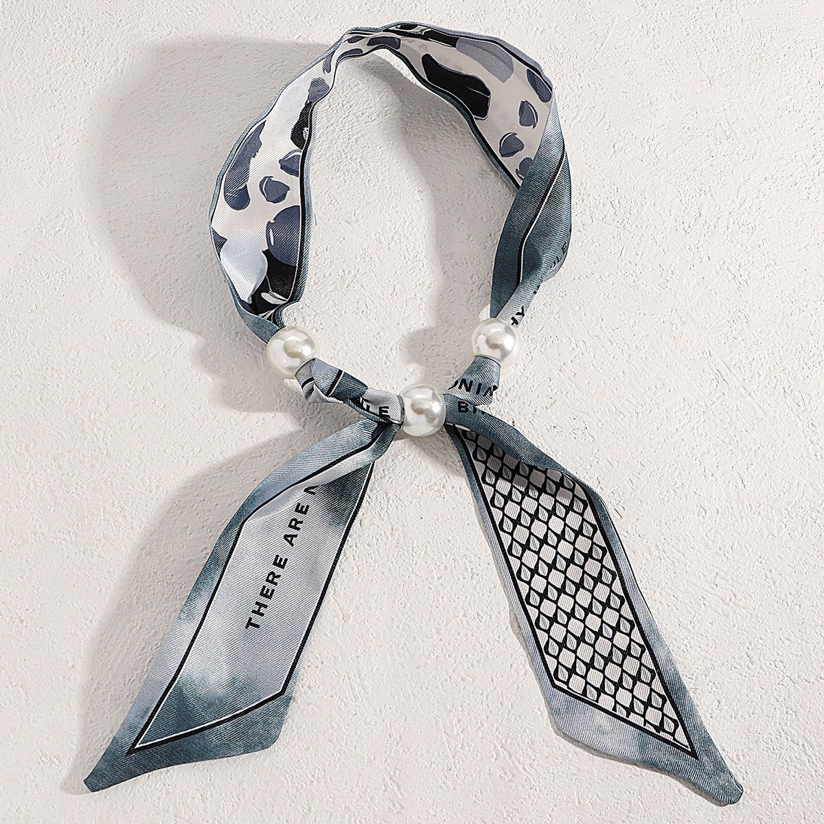 Elegant Botanical Print Scarf Pearl Necklace & Bracelet Set