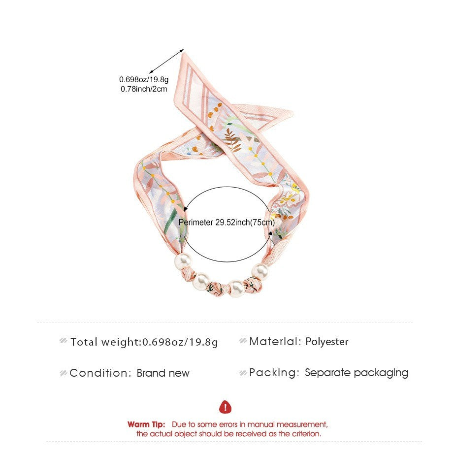 Elegant Botanical Print Scarf Pearl Necklace & Bracelet Set