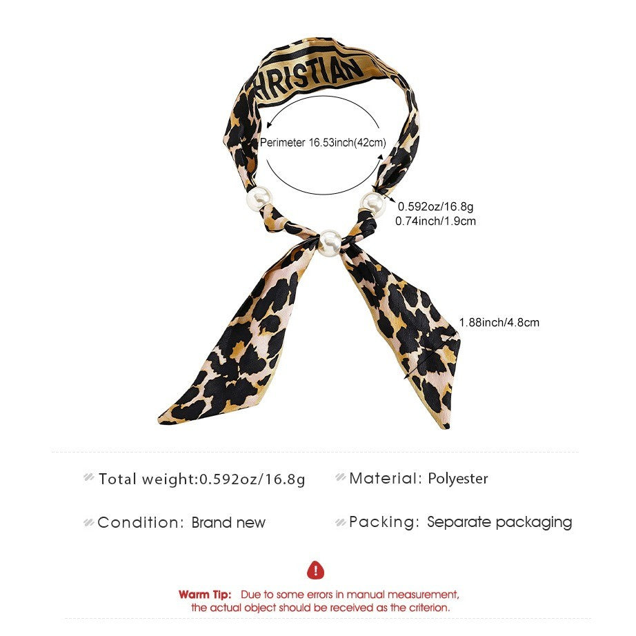 Elegant Botanical Print Scarf Pearl Necklace & Bracelet Set