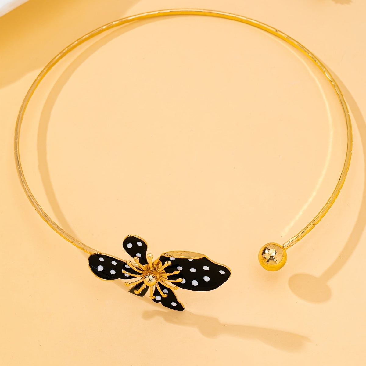 Elegant Black Polka Dot Flower Collar Necklace