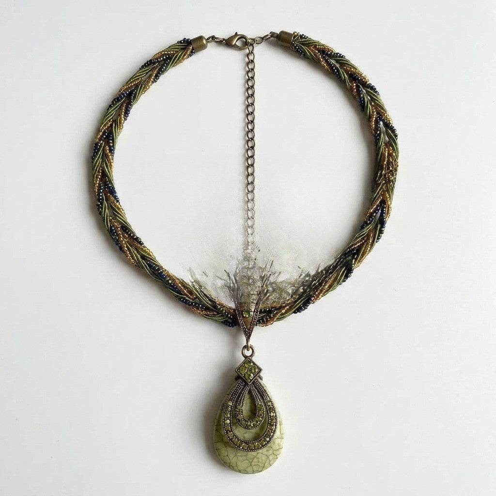 Boho Woven Teardrop Pendant Necklace
