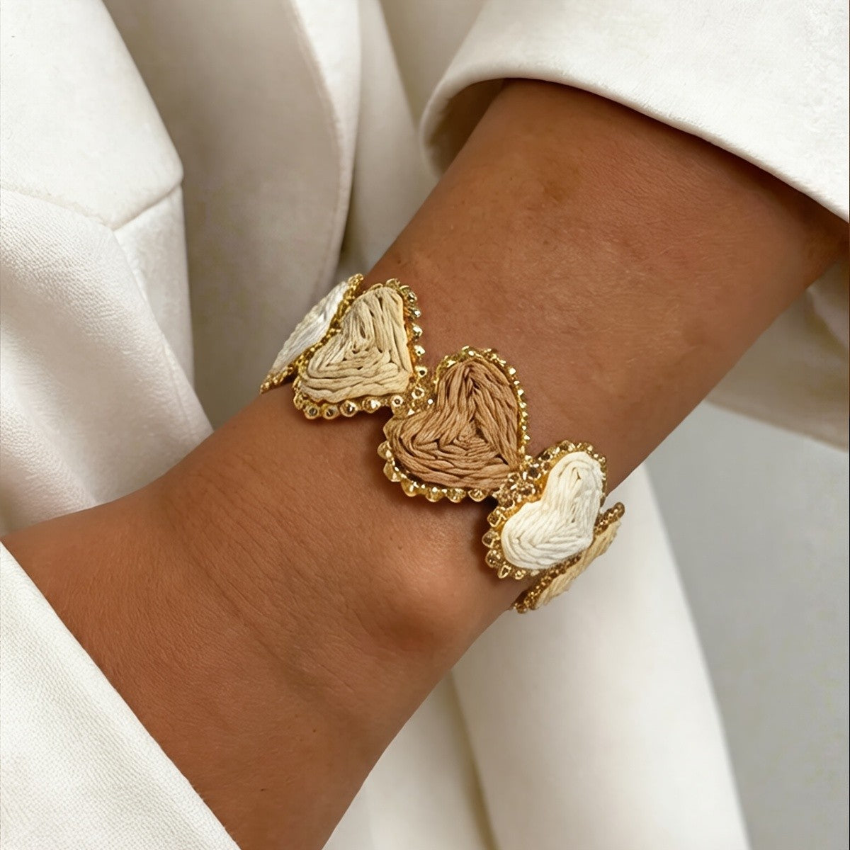 Boho Woven Heart Open Cuff Bracelet