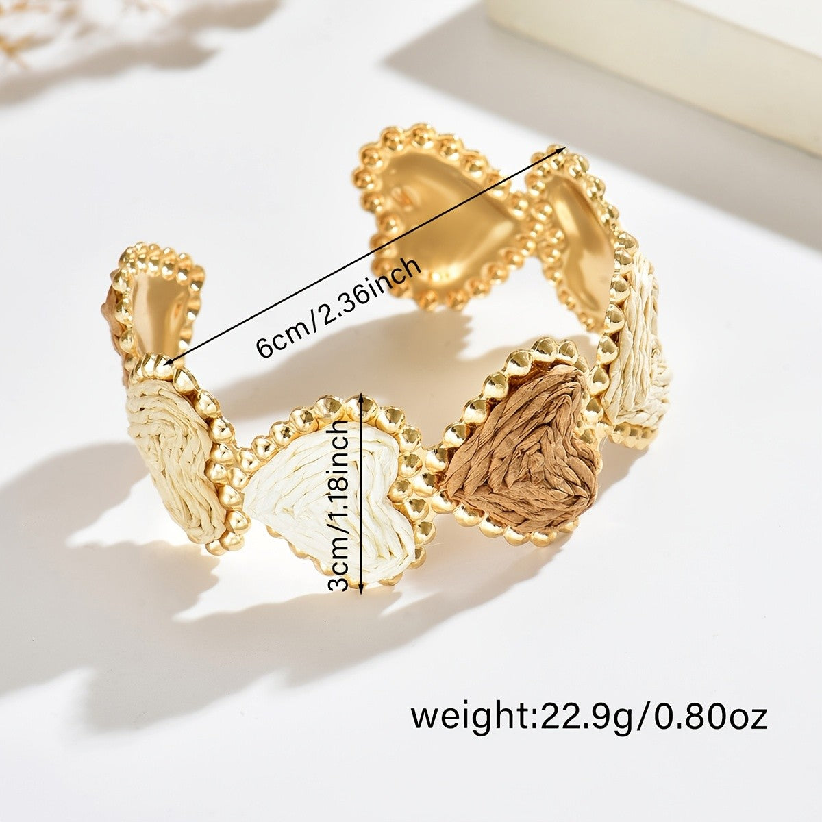 Boho Woven Heart Open Cuff Bracelet