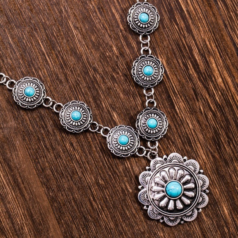 Boho Vintage Turquoise Concho Y-Necklace