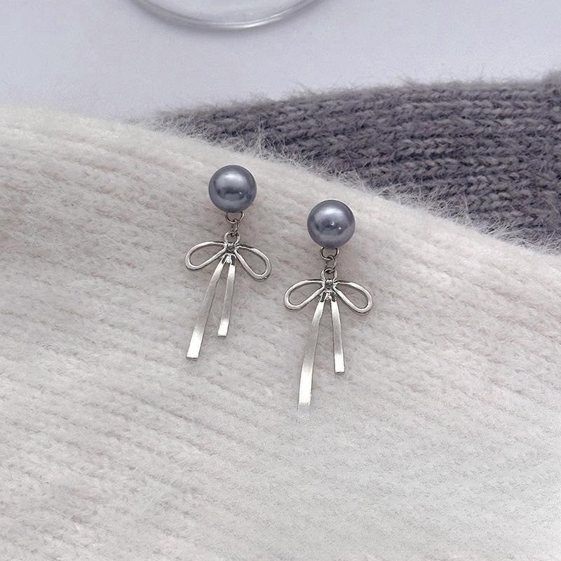 Elegant Pearl Bow Drop Earrings