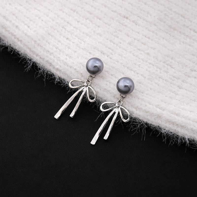 Elegant Pearl Bow Drop Earrings