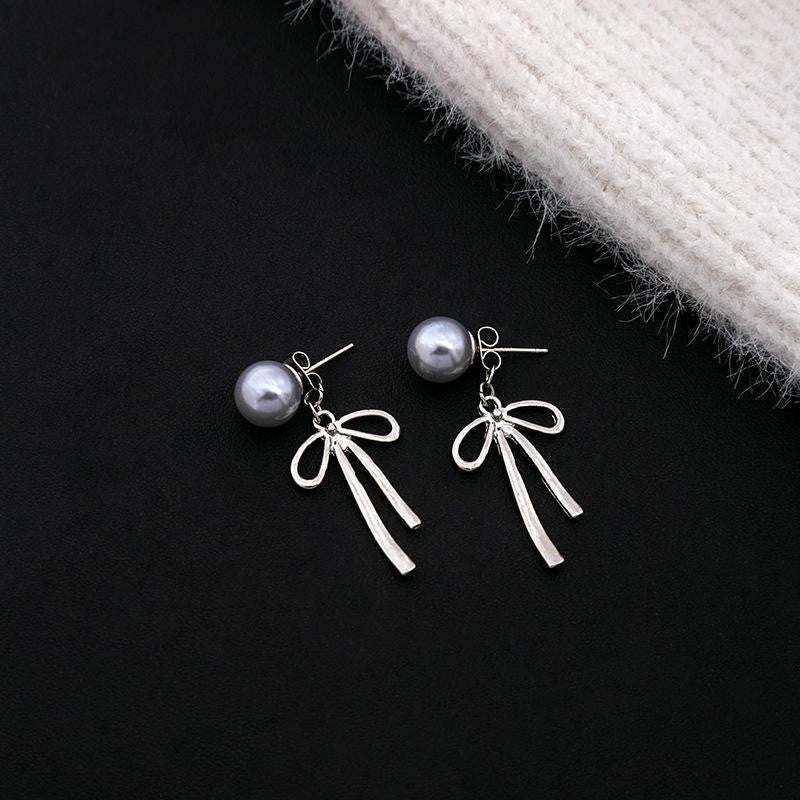 Elegant Pearl Bow Drop Earrings