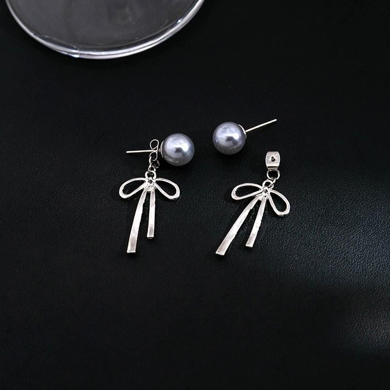 Elegant Pearl Bow Drop Earrings
