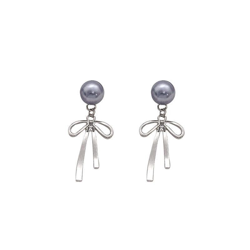 Elegant Pearl Bow Drop Earrings