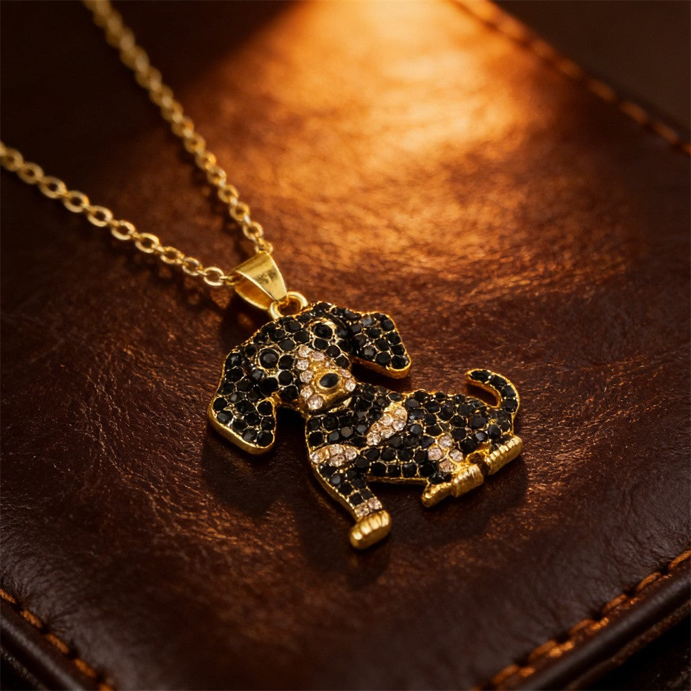 Dainty Black Zircon Dachshund Necklace