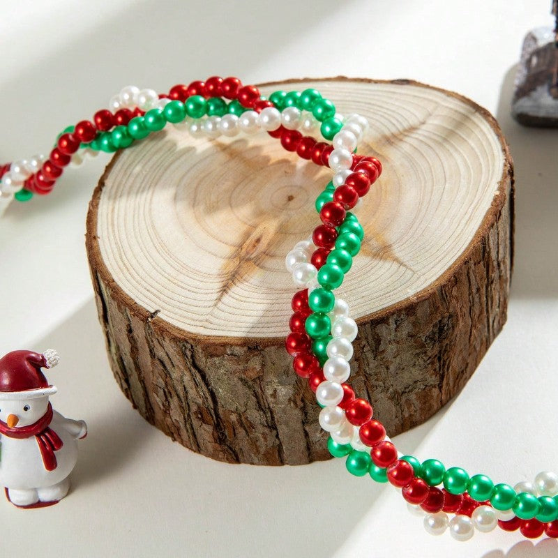 Festive Red Green Faux Pearl Layered Necklace