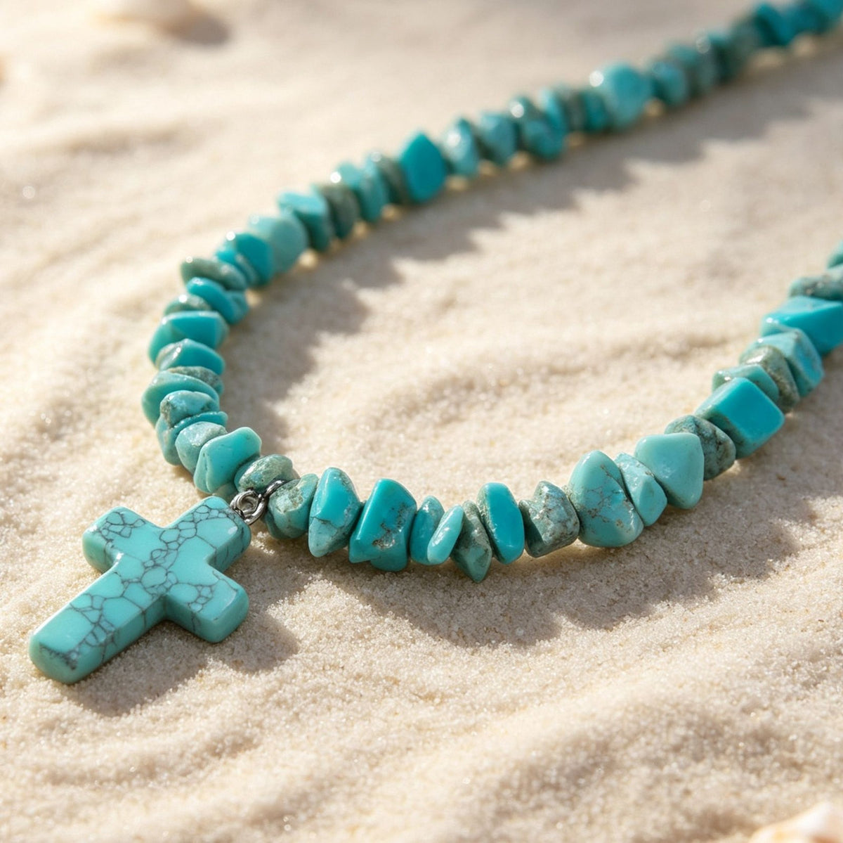 Boho Turquoise Cross Beaded Necklace