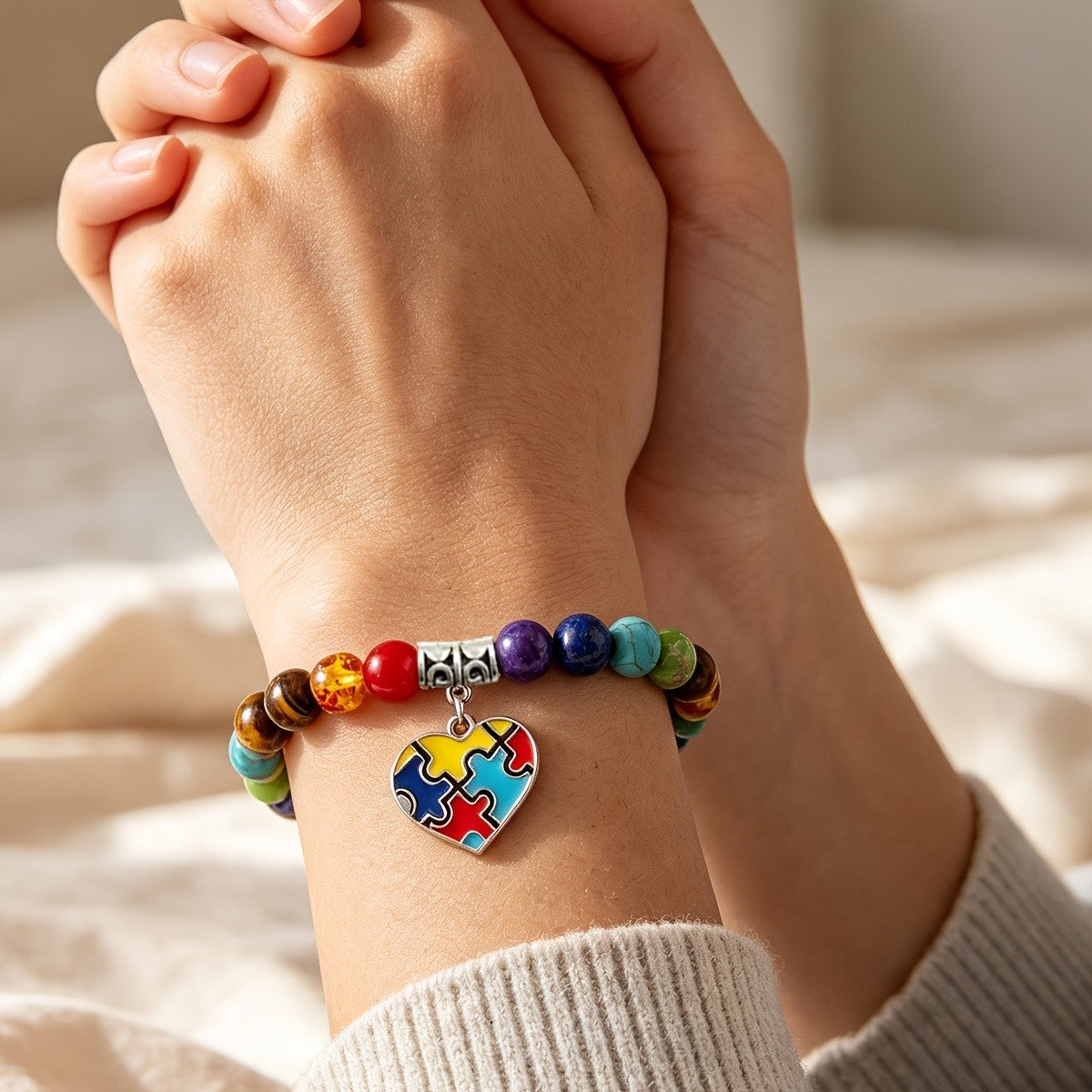 Boho Chakra Puzzle Heart Bracelet