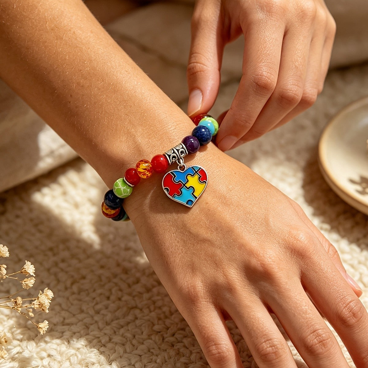 Boho Chakra Puzzle Heart Bracelet