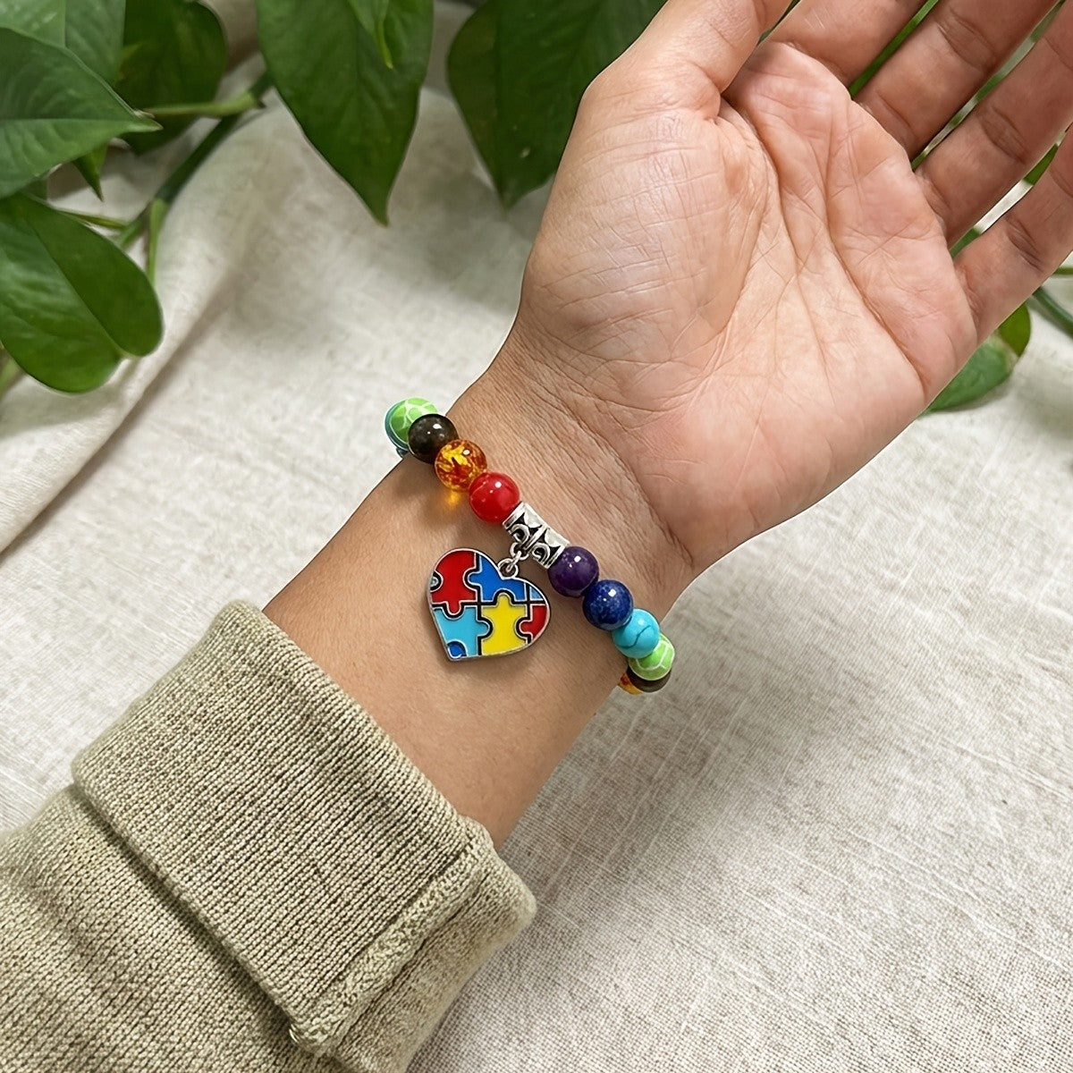Boho Chakra Puzzle Heart Bracelet