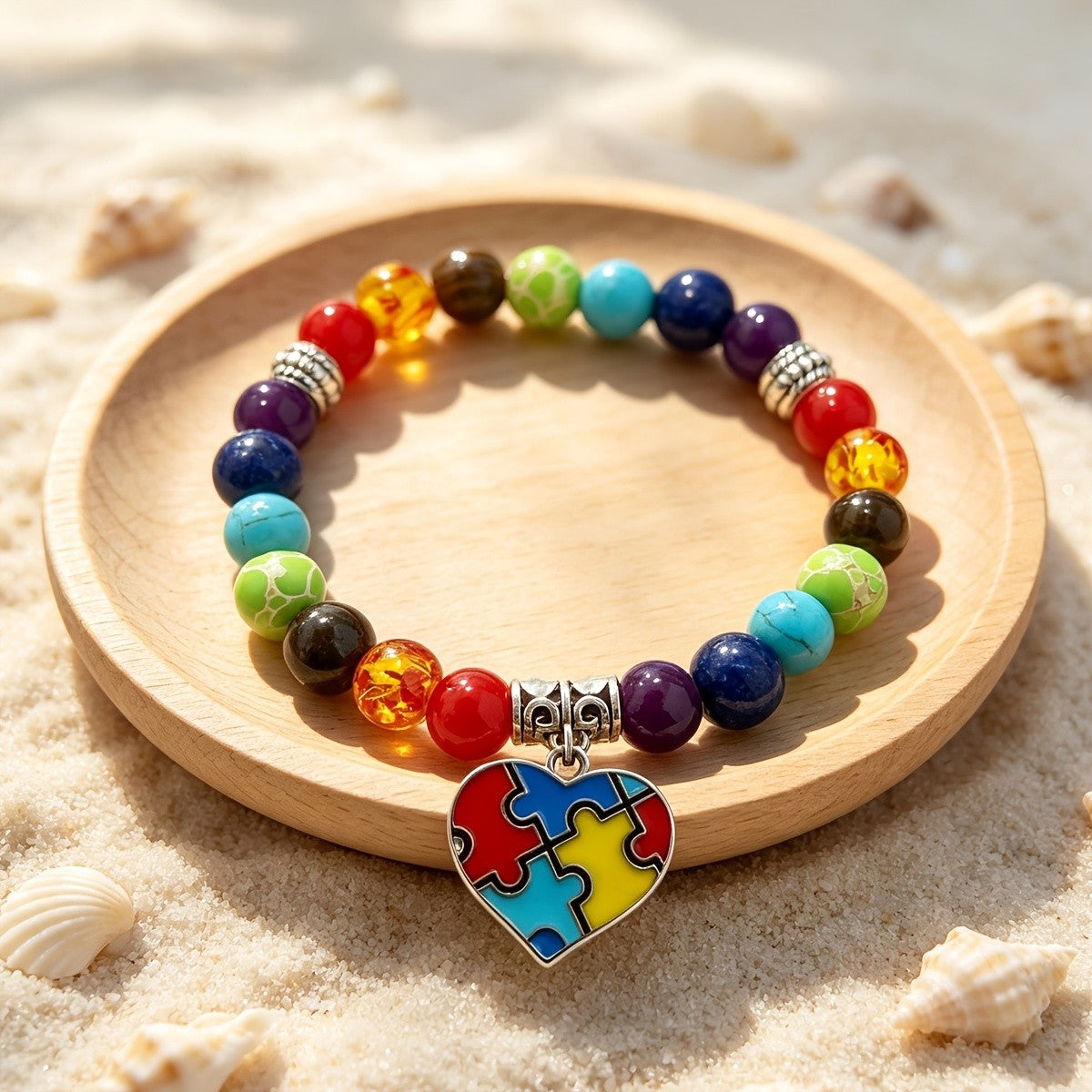 Boho Chakra Puzzle Heart Bracelet