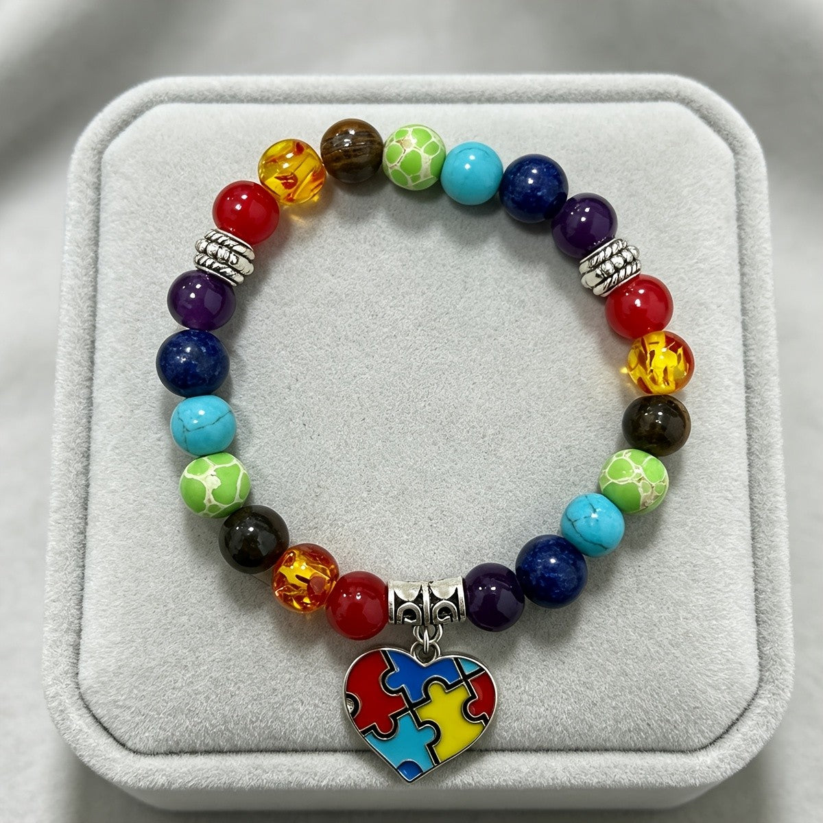 Boho Chakra Puzzle Heart Bracelet