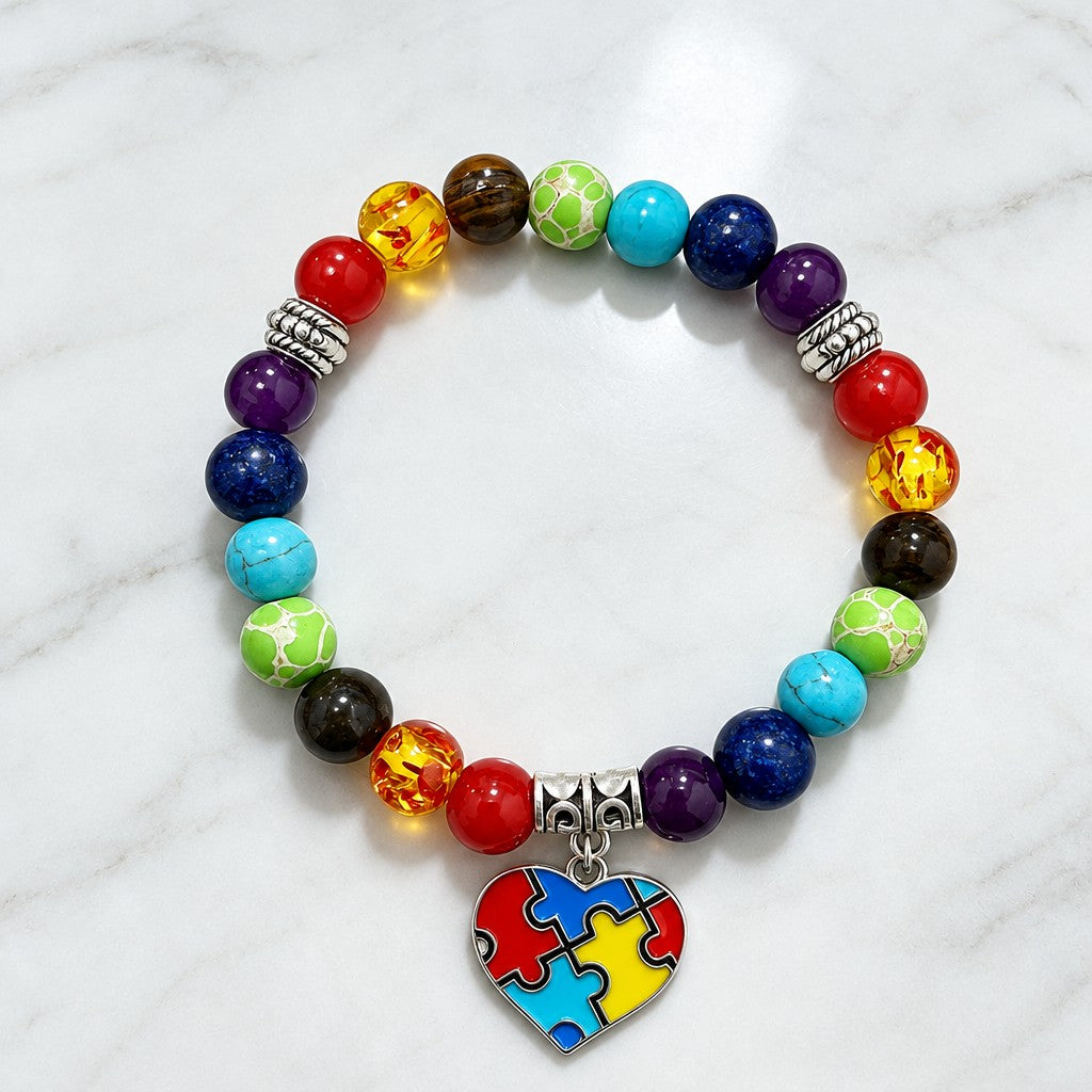 Boho Chakra Puzzle Heart Bracelet