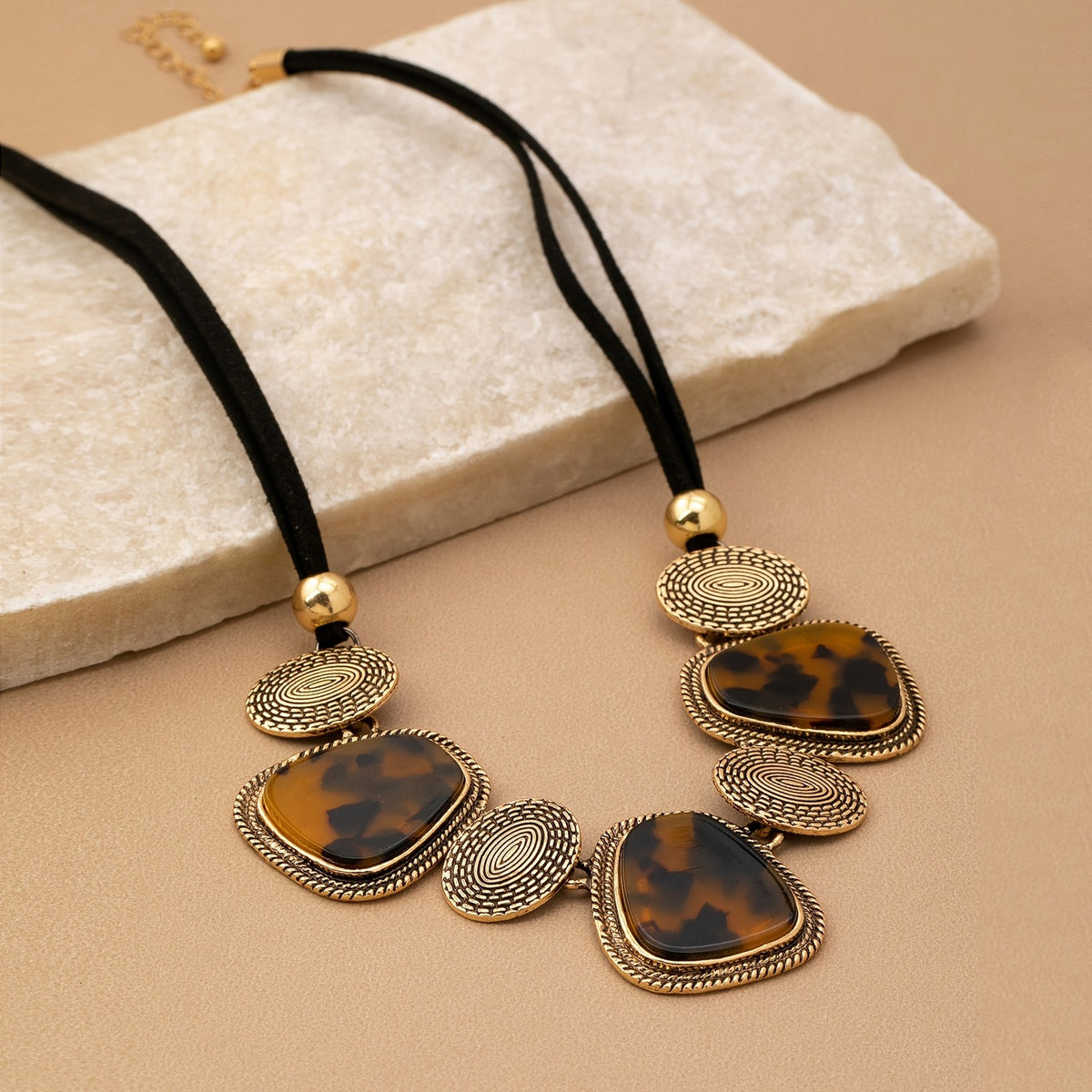 14k Boho Leopard Print Statement Necklace