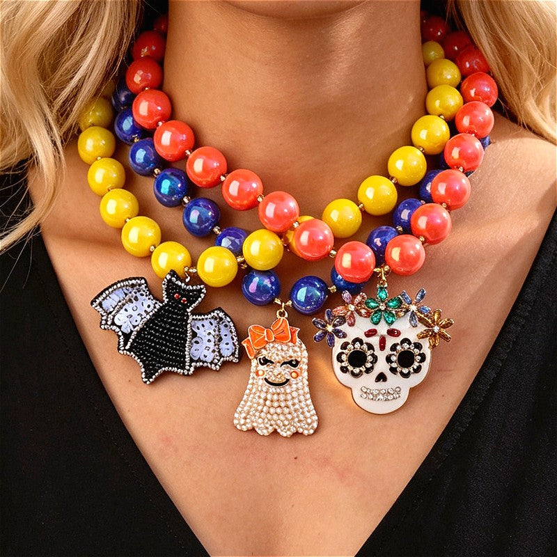18k Boho Halloween Charm Beaded Necklace