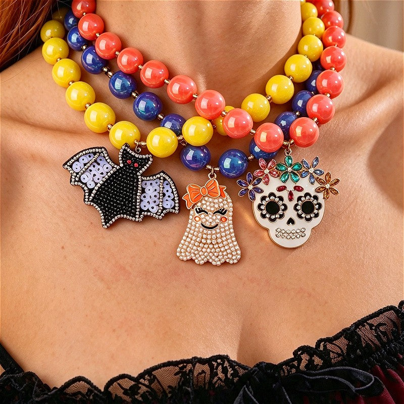 18k Boho Halloween Charm Beaded Necklace
