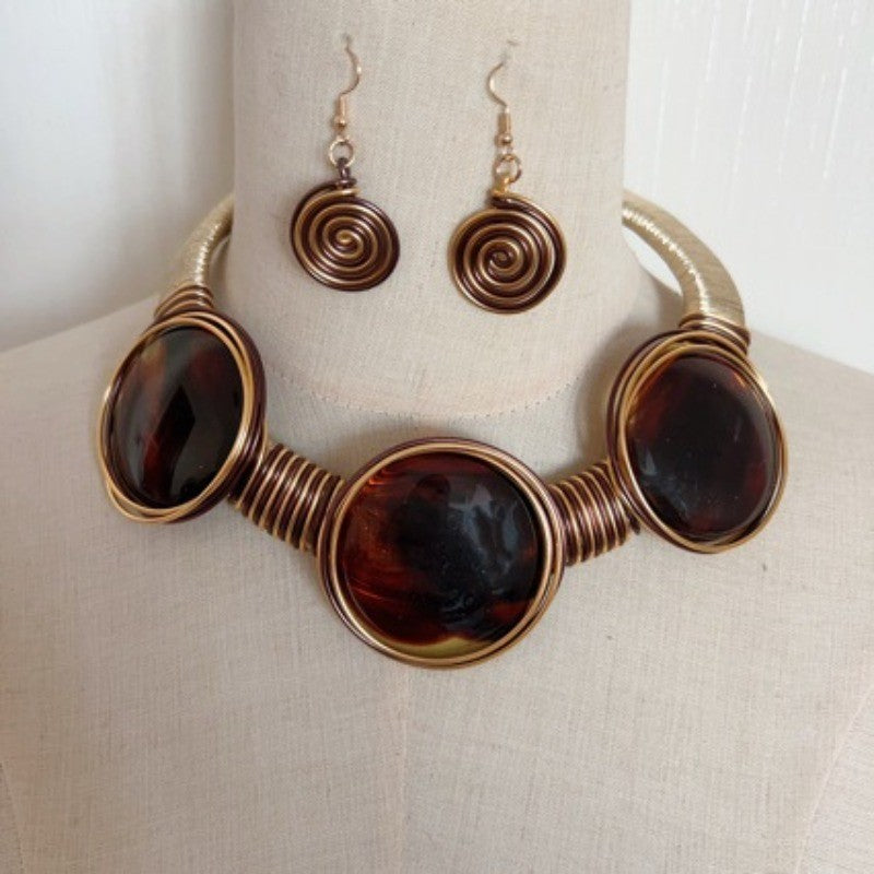 Boho Swirl Agate Collar Necklace & Earring Set