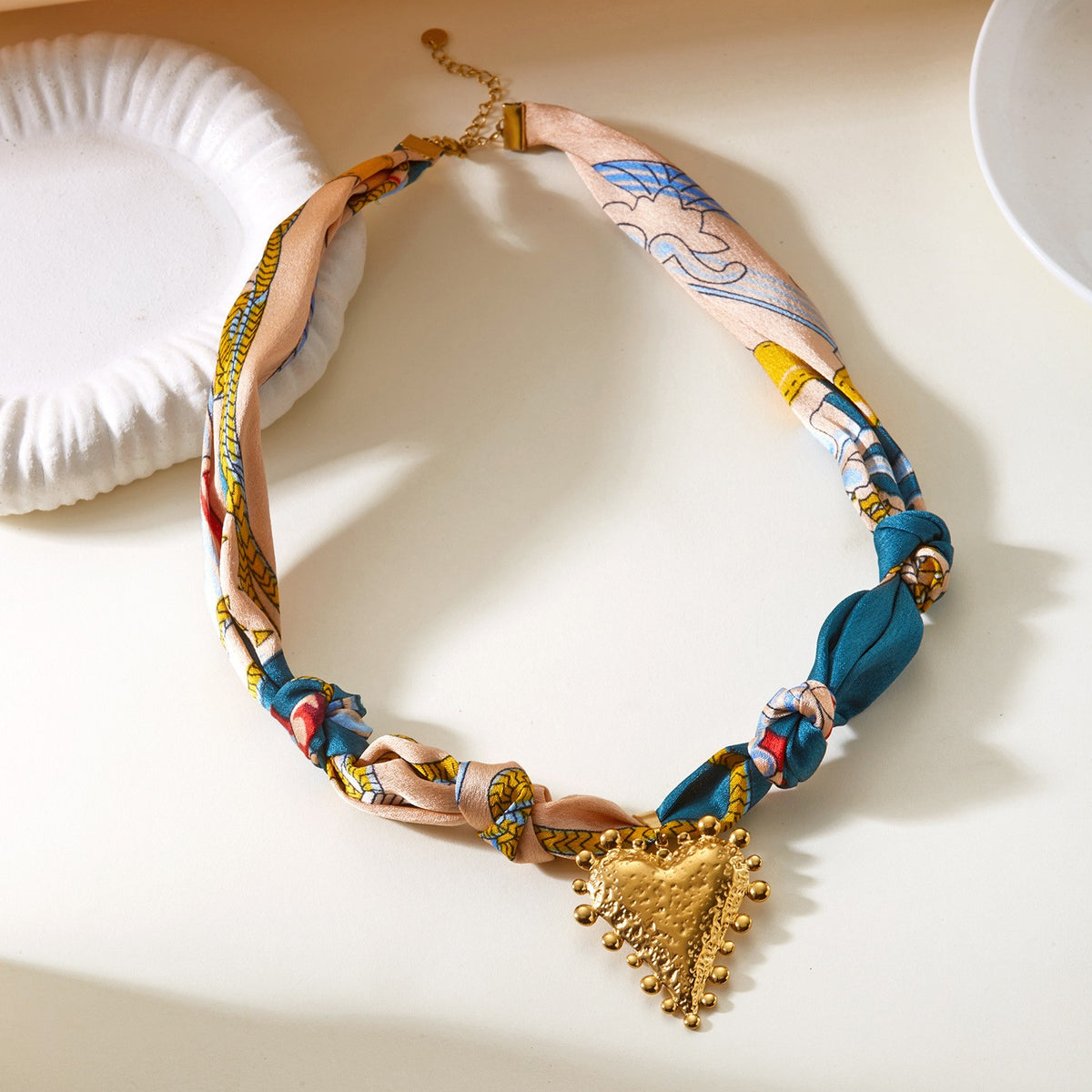Boho Floral Scarf Sun & Heart Necklace