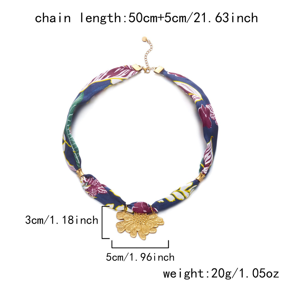 Boho Floral Scarf Sun & Heart Necklace