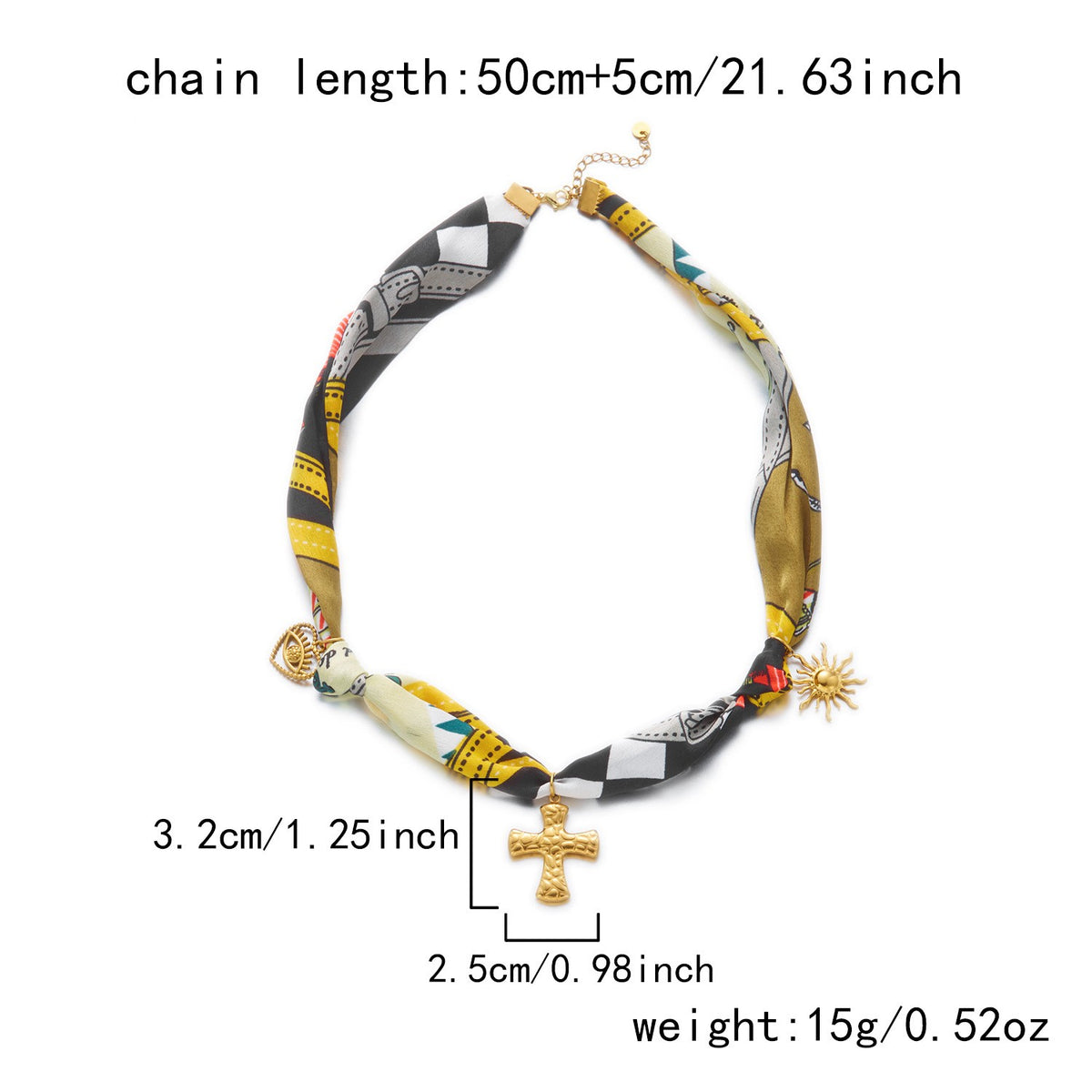 Boho Floral Scarf Sun & Heart Necklace