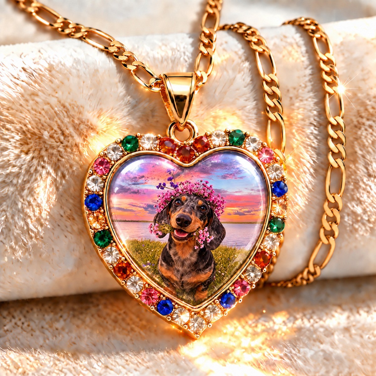 Boho Dachshund Heart Necklace