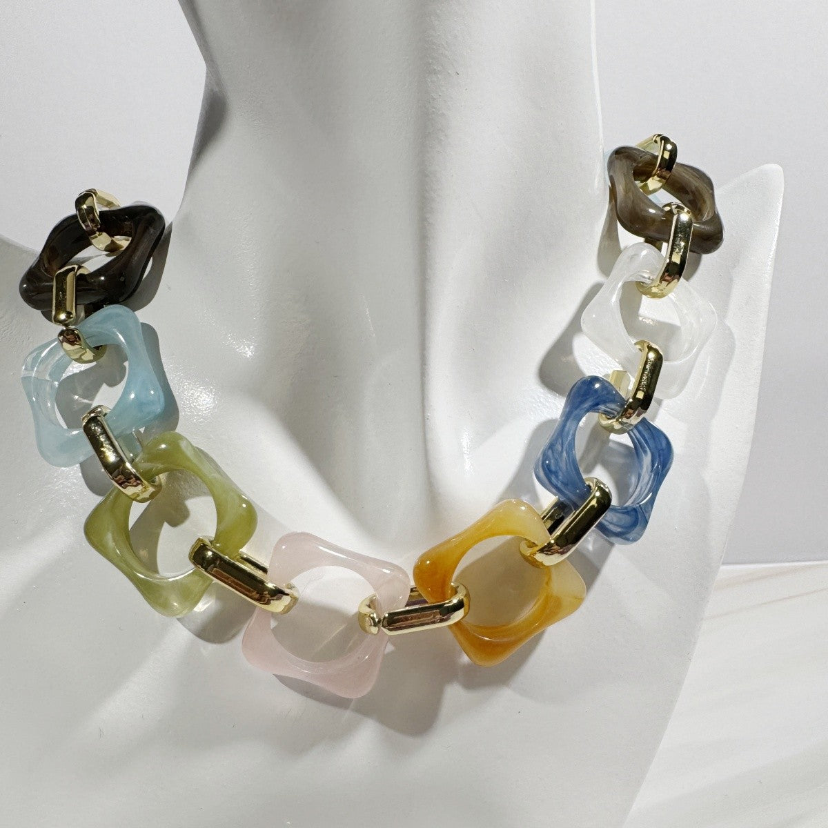 Boho Multi-Color Acrylic Square Link Necklace