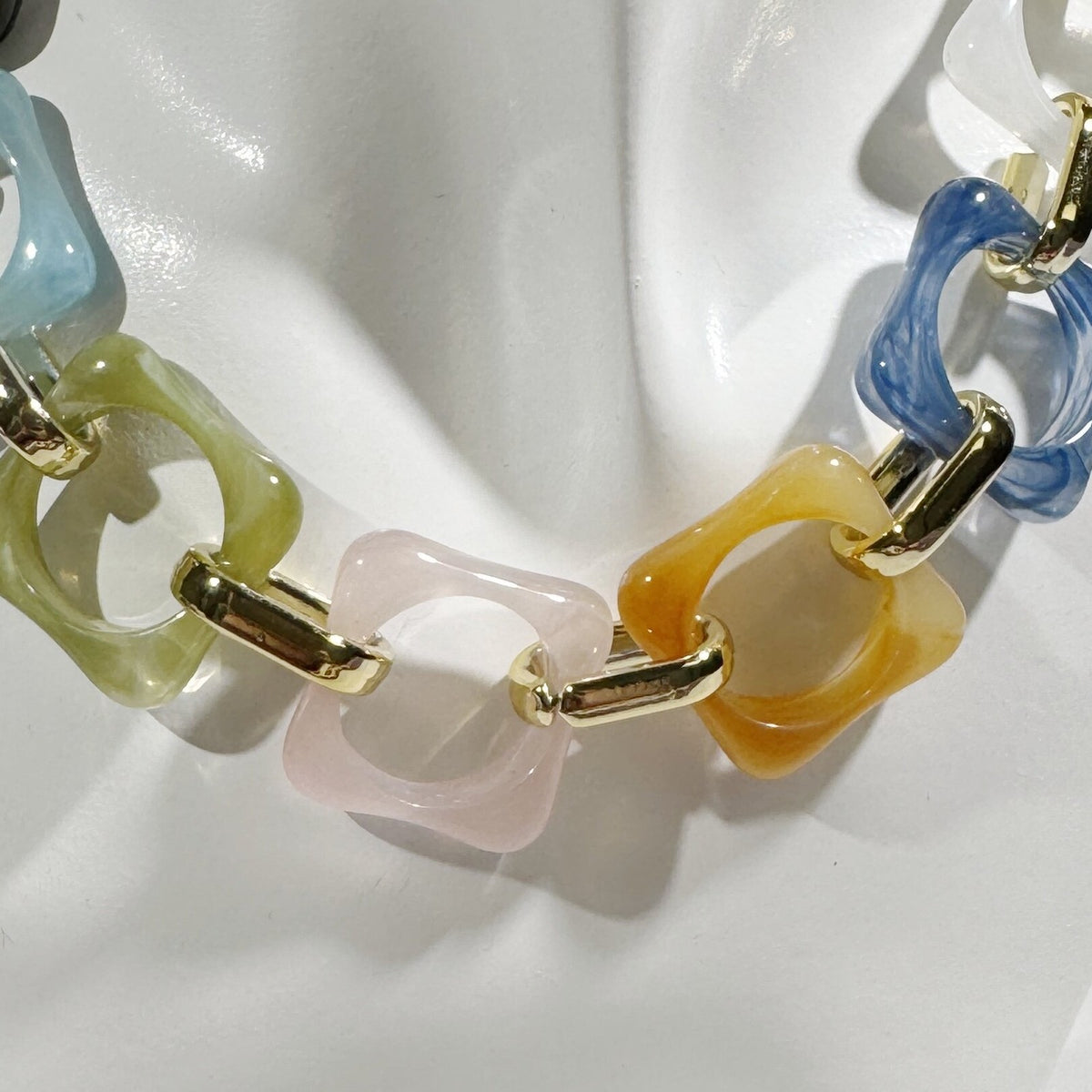 Boho Multi-Color Acrylic Square Link Necklace